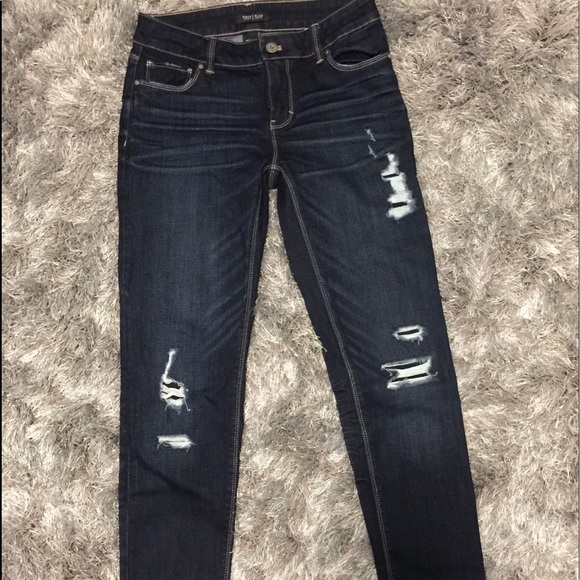 White House Black Market Denim - WHBM dark wash skinny jeans with distressing